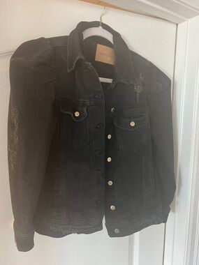 Retrofete Black Distressed ADA Denim Jacket with Puff Shoulders